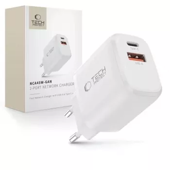 TECH-PROTECT NCA45W-GAN Φορτιστής Δικτύου 2 Θυρών PD 45W / QC3.0 Λευκό