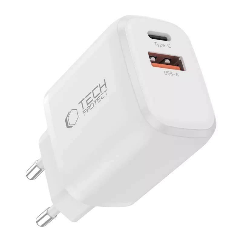 TECH-PROTECT NCA45W-GAN Φορτιστής Δικτύου 2 Θυρών PD 45W / QC3.0 Λευκό