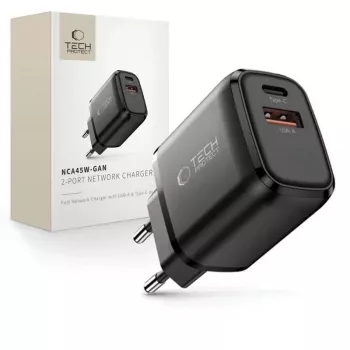 TECH-PROTECT NCA45W-GAN Φορτιστής Δικτύου 2 Θυρών PD 45W / QC3.0 Μαύρο