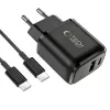 TECH-PROTECT NCA45W-GAN Φορτιστής Δικτύου 2 Θυρών PD 45W / QC3.0 + Καλώδιο USB-C Μαύρο