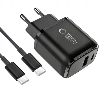 TECH-PROTECT NCA45W-GAN Φορτιστής Δικτύου 2 Θυρών PD 45W / QC3.0 + Καλώδιο USB-C Μαύρο