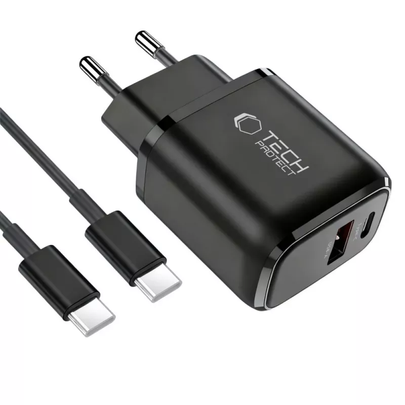 TECH-PROTECT NCA45W-GAN Φορτιστής Δικτύου 2 Θυρών PD 45W / QC3.0 + Καλώδιο USB-C Μαύρο
