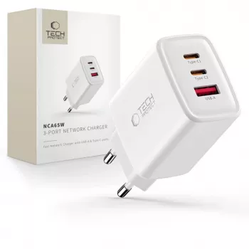 TECH-PROTECT NCA65W-GAN Φορτιστής Δικτύου 3 Θυρών PD 65W / QC3.0 Λευκό