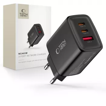 TECH-PROTECT NCA65W-GAN Φορτιστής Δικτύου 3 Θυρών PD 65W / QC3.0 Μαύρο