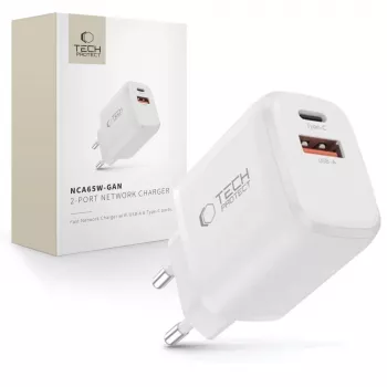 TECH-PROTECT NCA65W-GAN Φορτιστής Δικτύου 2 Θυρών PD 65W / QC3.0 Λευκό