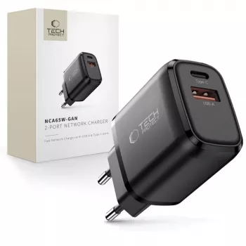 TECH-PROTECT NCA65W-GAN Φορτιστής Δικτύου 2 Θυρών PD 65W / QC3.0 Μαύρο