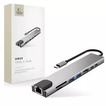 TECH-PROTECT HB09 Hub Adapter 8-in-1 USB-C σε USB-A 3.0, USB-C 3.0, HDMI 4K 60Hz, SD/TF, PD 100W, RJ45 Gigabit Ethernet, Space Grey