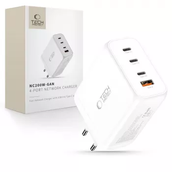 TECH-PROTECT NC200W-GAN Φορτιστής Δικτύου 4 Θυρών PD 200W / QC3.0 Λευκό