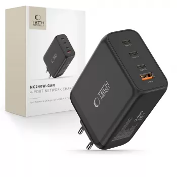 TECH-PROTECT NC240W-GAN Φορτιστής Δικτύου 4 Θυρών PD 240W / QC3.0 Μαύρο