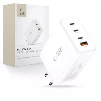 TECH-PROTECT NC240W-GAN Φορτιστής Δικτύου 4 Θυρών PD 240W / QC3.0 Λευκό
