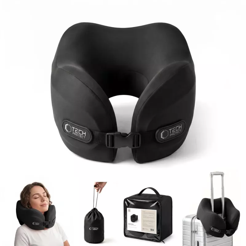 TECH-PROTECT COMFORTREST Μαξιλάρι Ταξιδιού Λαιμού ΜΑΥΡΟ