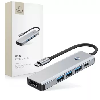 TECH-PROTECT HB01 HUB ΑΝΤΑΠΤΟΡΑΣ 5IN1 TYPE-C + USB3.0 + HDMI 4K 60HZ + PD100W SPACE GREY