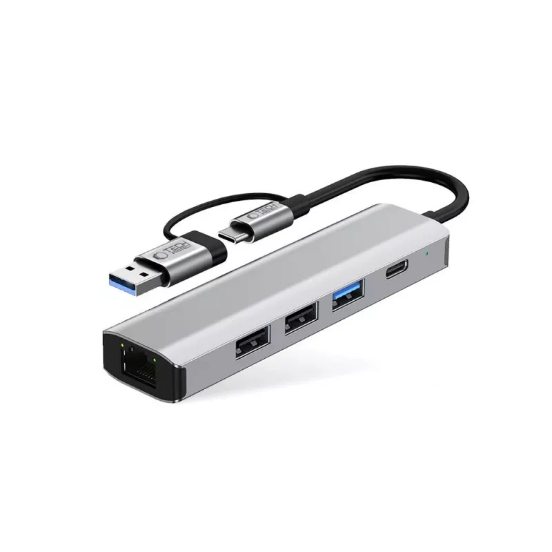 TECH-PROTECT HB03 Hub Αντάπτορας 5in1 Type-C + USB 2.0 + USB 3.0 + RJ45 Space Grey