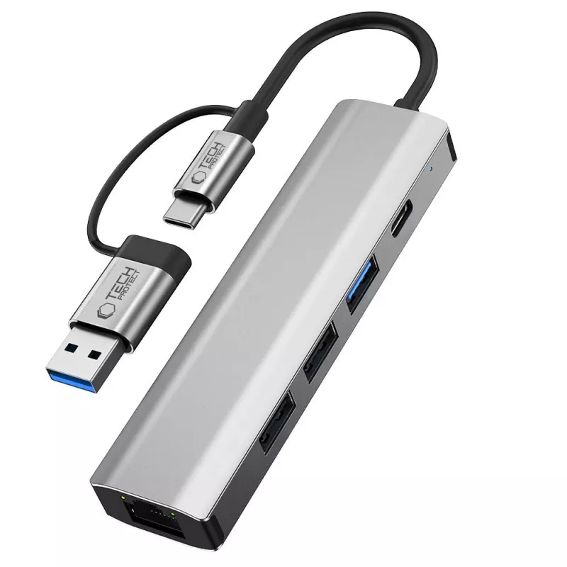 TECH-PROTECT HB03 Hub Αντάπτορας 5in1 Type-C + USB 2.0 + USB 3.0 + RJ45 Space Grey