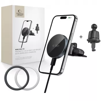 TECH-PROTECT MM15W-V5 Μαγνητική MagSafe Βάση Αυτοκινήτου CD & Αεραγωγού, Ασύρματος Φορτιστής 15W Μαύρο