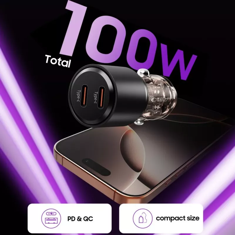TECH-PROTECT CC03 2-Port Φορτιστής Αυτοκινήτου PD 100W Μαύρο
