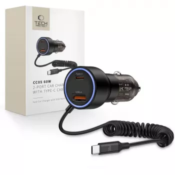 TECH-PROTECT CC05 2-Port Φορτιστής Αυτοκινήτου PD 60W + Καλώδιο Μαύρο