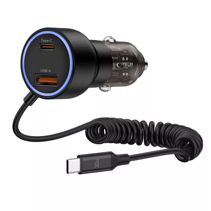 TECH-PROTECT CC05 2-Port Φορτιστής Αυτοκινήτου PD 60W + Καλώδιο Μαύρο