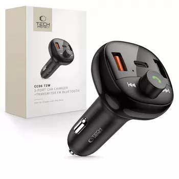 TECH-PROTECT CC06 3-Port Φορτιστής Αυτοκινήτου PD 72W + FM-Transmitter Bluetooth Μαύρο