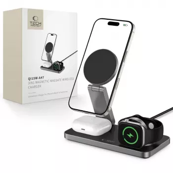 TECH-PROTECT QI15W-A47 3IN1 Μαγνητικός MagSafe Ασύρματος Φορτιστής Μαύρο