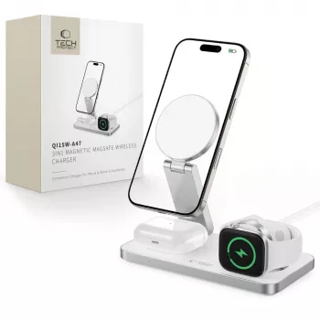TECH-PROTECT QI15W-A47 3-in-1 Μαγνητικός MagSafe Ασύρματος Φορτιστής Λευκό
