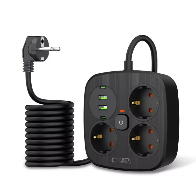 TECH-PROTECT PCS3X4 Πολύπριζο 2 USB & 2 Type-C & 3 Πρίζες 200cm Μαύρο