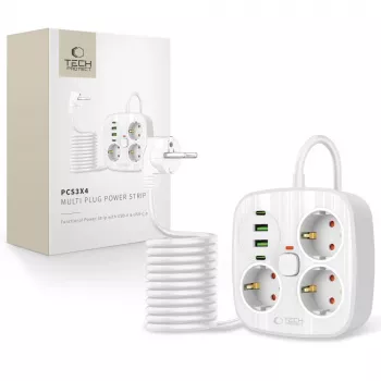 TECH-PROTECT PCS3X4 Πολύπριζο 2 USB & 2 Type-C & 3 Πρίζες 200cm Λευκό