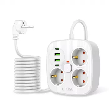 TECH-PROTECT PCS3X4 Πολύπριζο 2 USB & 2 Type-C & 3 Πρίζες 200cm Λευκό