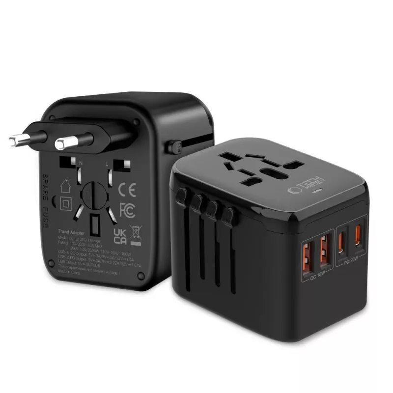 TECH-PROTECT TA200 Ταξιδιωτικός Αντάπτορας EU / UK / US / AU Μαύρο