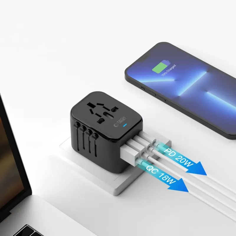 TECH-PROTECT TA200 Ταξιδιωτικός Αντάπτορας EU / UK / US / AU Μαύρο