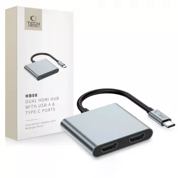 TECH-PROTECT HB08 Αντάπτορας Hub 4-in-1 USB-C + USB 2.0 + 2x HDMI 4K 60Hz Space Grey