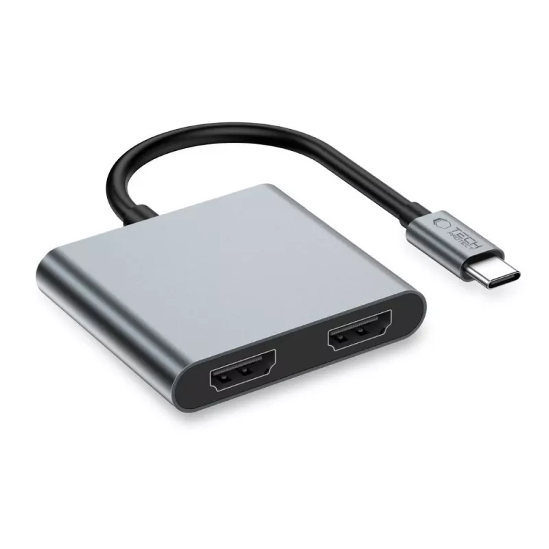 TECH-PROTECT HB08 Αντάπτορας Hub 4-in-1 USB-C + USB 2.0 + 2x HDMI 4K 60Hz Space Grey