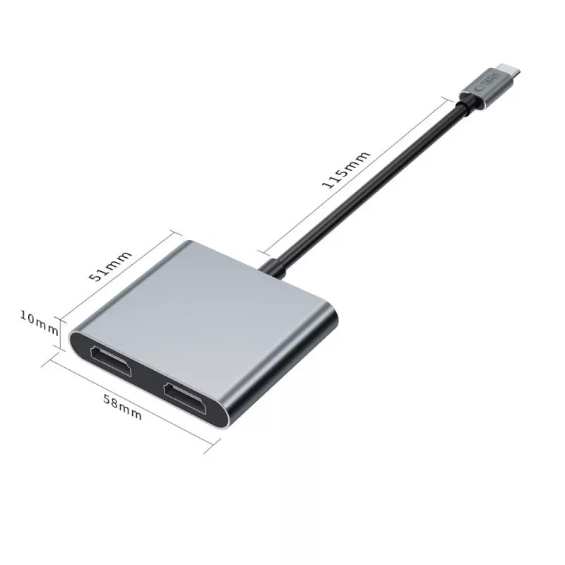 TECH-PROTECT HB08 Αντάπτορας Hub 4-in-1 USB-C + USB 2.0 + 2x HDMI 4K 60Hz Space Grey