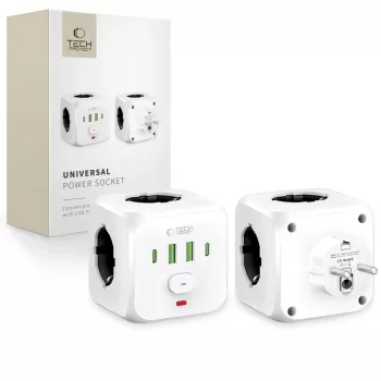 TECH-PROTECT PCL3X4 Πολύπριζο 3 υποδοχές Schuko 2 USB-A 2 USB-C 2m λευκό