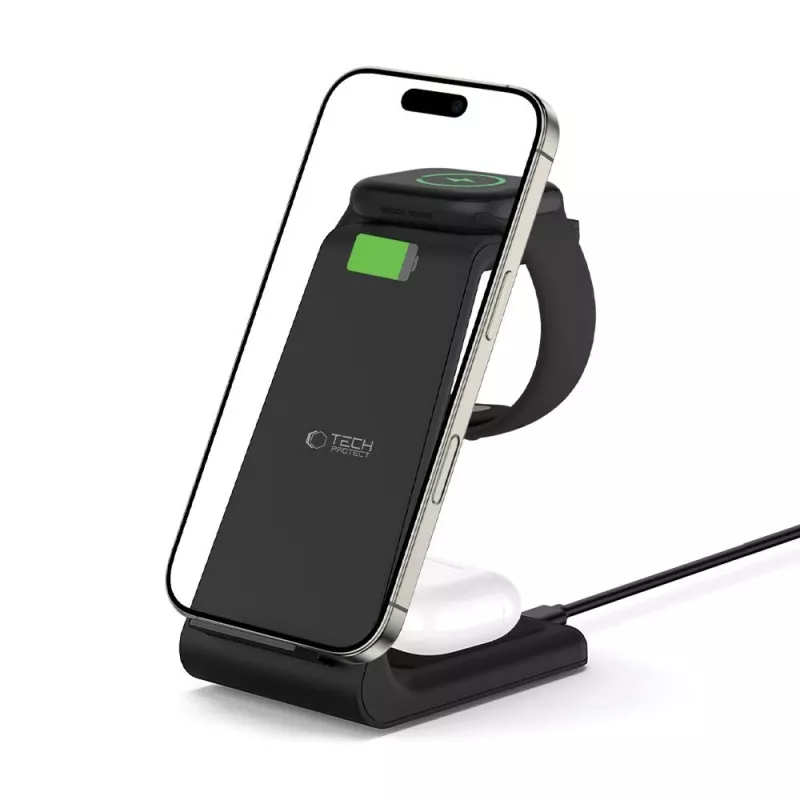 TECH-PROTECT QI15W-A36 Ασύρματος φορτιστής 3 σε 1 για Apple μαύρο