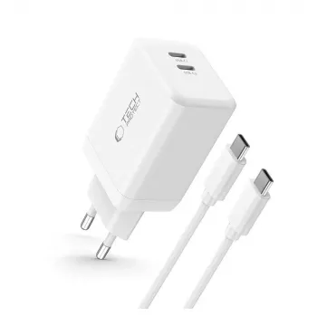 TECH-PROTECT NC45W-GAN Φορτιστής δικτύου 2 θυρών PD 45W + καλώδιο USB-C λευκό