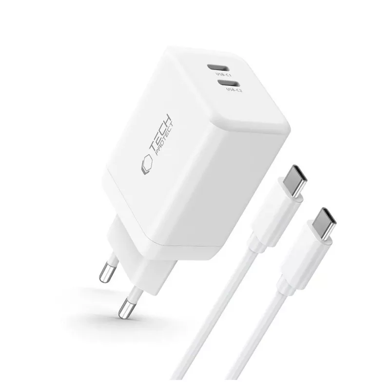 TECH-PROTECT NC45W-GAN Φορτιστής δικτύου 2 θυρών PD 45W + καλώδιο USB-C λευκό