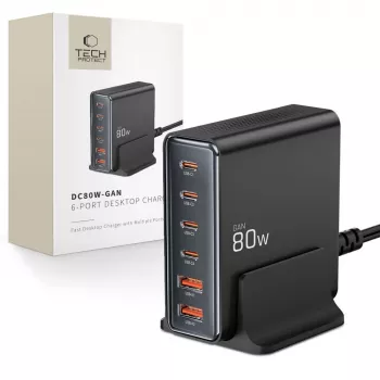 Tech-Protect DC80W-GAN 6-PORT GaN 80W Φορτιστής USB-C Μαύρο