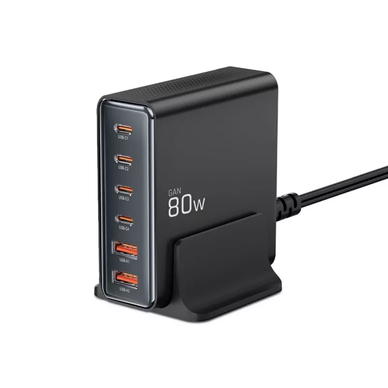 Tech-Protect DC80W-GAN 6-PORT GaN 80W Φορτιστής USB-C Μαύρο