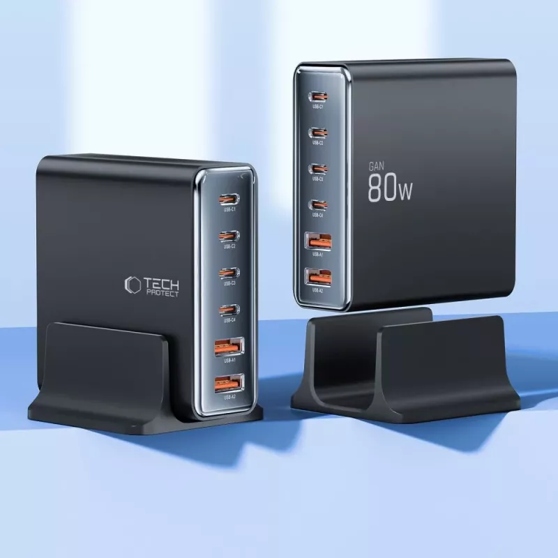 Tech-Protect DC80W-GAN 6-PORT GaN 80W Φορτιστής USB-C Μαύρο