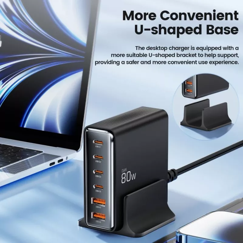 Tech-Protect DC80W-GAN 6-PORT GaN 80W Φορτιστής USB-C Μαύρο