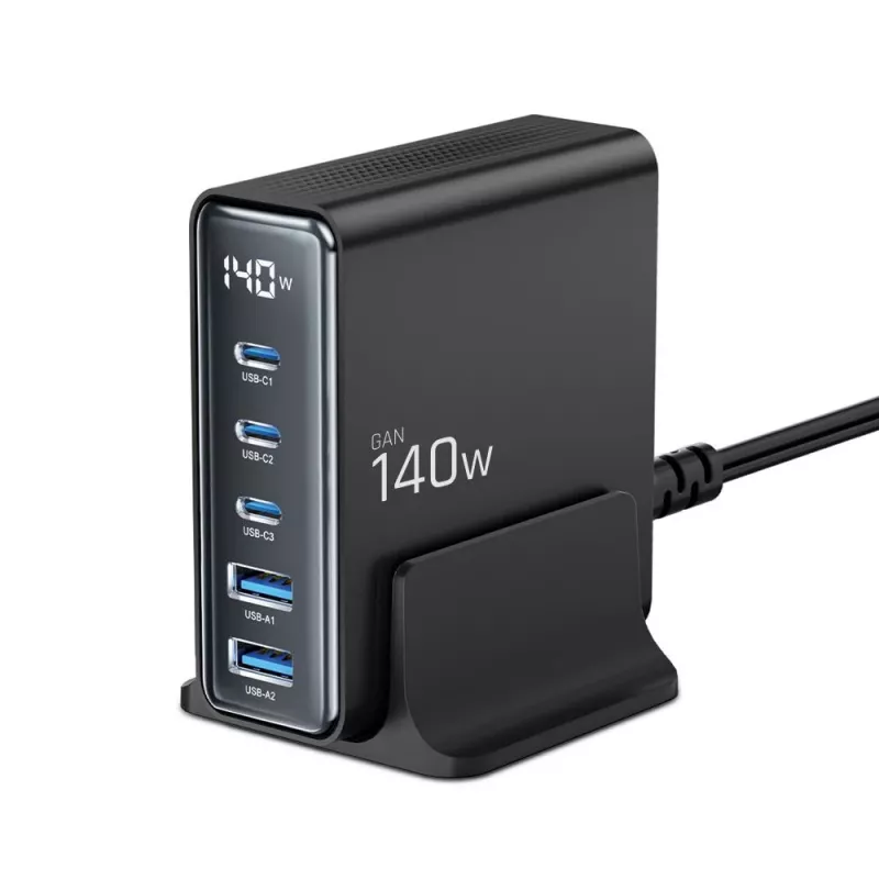 TECH-PROTECT DC140W-GAN Επιτραπέζιος φορτιστής 5 θυρών PD 140W / QC3.0 μαύρο