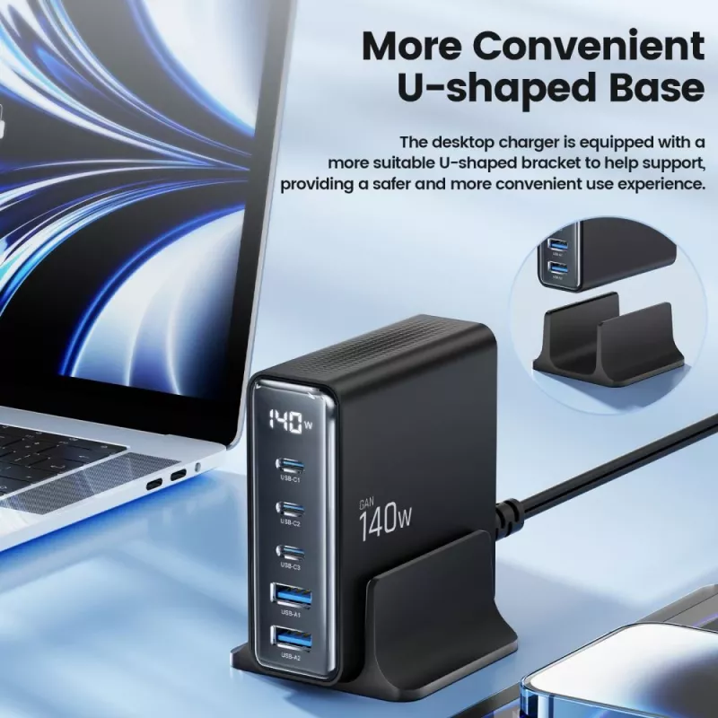TECH-PROTECT DC140W-GAN Επιτραπέζιος φορτιστής 5 θυρών PD 140W / QC3.0 μαύρο