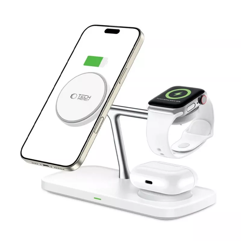 TECH-PROTECT QI15W-A45 Μαγνητικός ασύρματος φορτιστής MagSafe 3 σε 1 λευκό