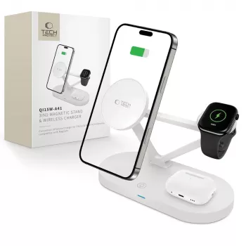 Tech-Protect QI15W-A41 3IN1 MagSafe ασύρματος σταθμός φόρτισης λευκός