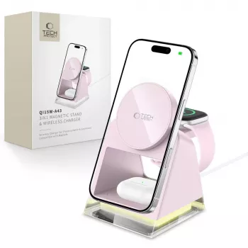 Tech-Protect QI15W-A43 3IN1 MagSafe ασύρματος σταθμός φόρτισης ροζ