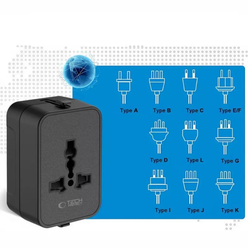 TECH-PROTECT TA300 Ταξιδιωτικός Αντάπτορας EU / UK / US / AU Μαύρο