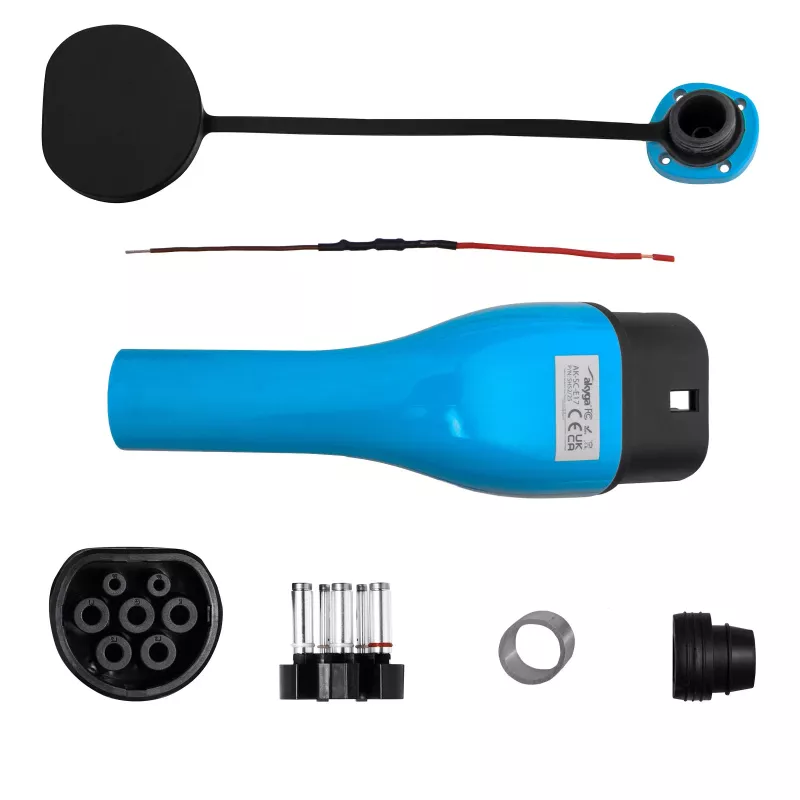 Akyga AK-SC-E17 Type 2 EV Charging Connector, 3-Phase, 32 A, Female, Blue