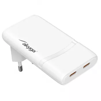 Akyga AK-CH-32 Επίπεδος φορτιστής GaN USB-C 65 W, 2 x USB-C PD, Λευκό