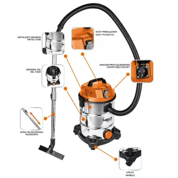 NEO TOOLS Ηλεκτρική σκούπα 1400W, 30L